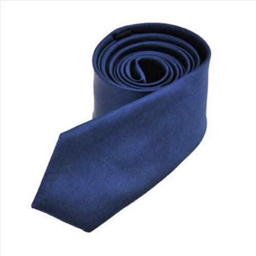 3X Polyester Narrow Neck Tie Skinny Solid Dark Blue Thin Necktie for Men (2 Inch Max Width) 2