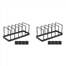Organizador de cozinha Euro 2X para pratos, tábuas de corte, utensílios de cozinha, recipientes reutilizáveis e suporte para tampas, preto.