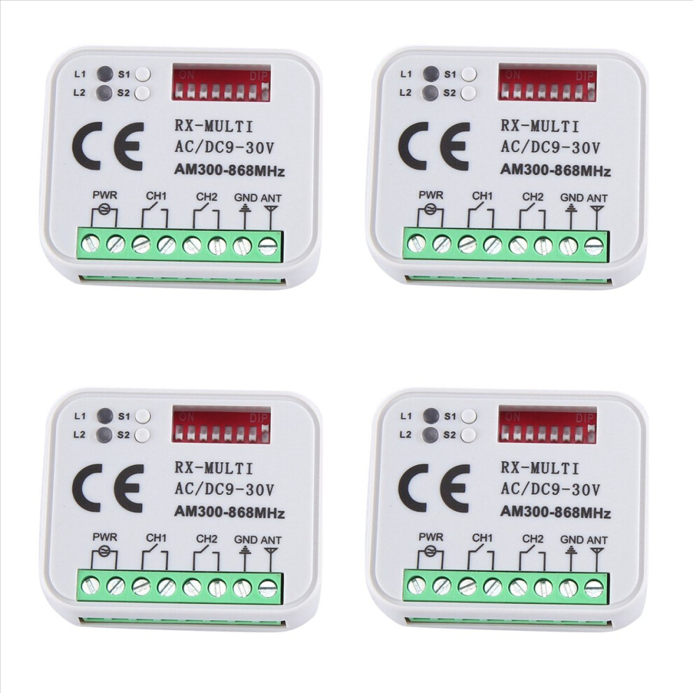 4X Universal Rx Multi Frequency 300-868Mhz Receiver 2Ch 12V 24V Relay Module Garage Door Remote Control 433.92Mhz 868Mhz 4853316773276