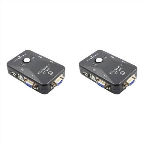 Switch KVM duplo com 2 portas VGA, USB 2.0, compatível com mouse e teclado, resolução 1920x1080. Compartilhamento de vídeo e divisor VGA.