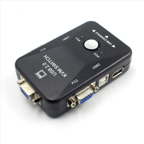 Switch KVM duplo com 2 portas VGA, USB 2.0, compatível com mouse e teclado, resolução 1920x1080. Compartilhamento de vídeo e divisor VGA. 1