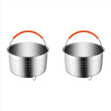 Panela de pressão com 2 cestos de vapor em aço inoxidável e alça revestida de silicone. Cesto de vapor resistente.