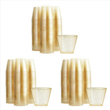 Goldene Plastikbecher, durchsichtige Weingläser aus Kunststoff, elegante Einwegbecher aus Hartplastik mit Goldglitzer für Partys, 150 Stück