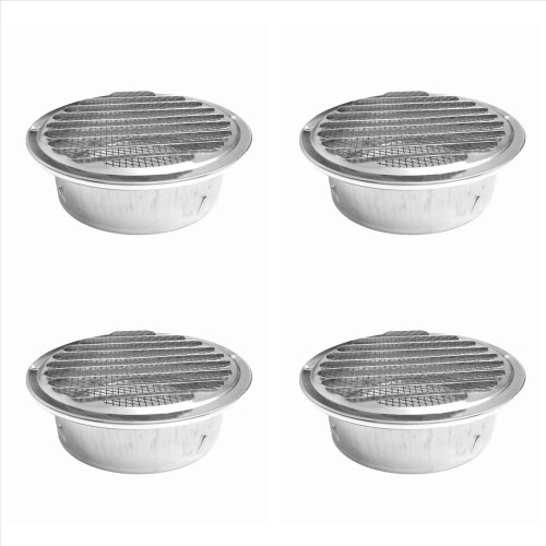 Conjunto de 4 grelhas de ventilação de 6 polegadas com tela mosquiteira integrada - Aço inoxidável 304