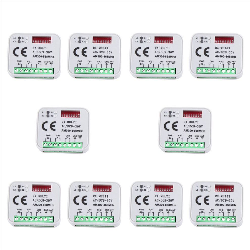 10X Universal Rx Multi Frequency 300-868Mhz Receiver 2Ch 12V 24V Relay Module Garage Door Remote Control 433.92Mhz 4853316772835
