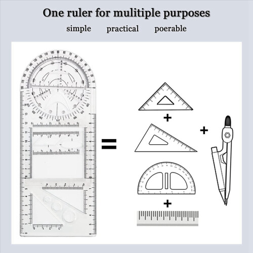 12 Pcs Multifunctional Geometric Ruler Drawing Tools Plastic Ruler Set Mathematics Measuring Circle Drawing Rulers 1