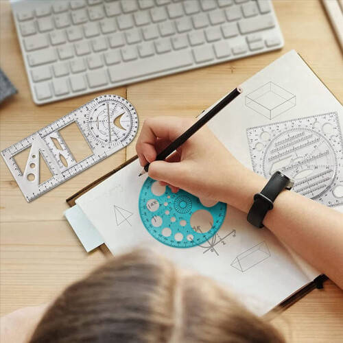 12 Pcs Multifunctional Geometric Ruler Drawing Tools Plastic Ruler Set Mathematics Measuring Circle Drawing Rulers 2