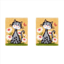 2x Knüpfteppich-Sets zum Selberhäkeln von Garnteppichen, Bastelset mit farbigem, vorgedrucktem Muster für Erwachsene und Kinder (Katze)