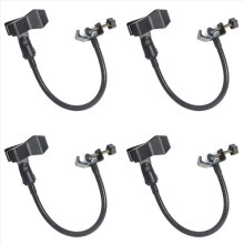 Suporte de microfone flexível com haste articulada (4 unidades) e presilha para mesa, ideal para estúdios de rádio e transmissões ao vivo.
