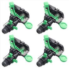 Conjunto de 4 ferramentas de irrigação para jardim e gramado, incluindo aspersores com bico giratório para regar plantas e gotejadores.