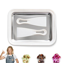 Rolled Ice Cream Maker with 2 Spatulas, No Electricity Needed, Easy Clean Tray for Gelato Sorbet Frozen Yogurt (White)