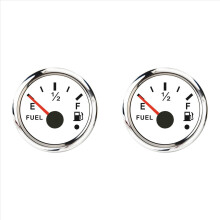 2X 52mm Fuel Level Gauge 0-190Ohm Switchable 240-33Ohm Fuel Oil Level Meter Waterproof Boat Car Gauges with Alarm White