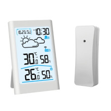 Digitale Wetterstation mit Innen- und Außenhygrometer, Thermometer, Drahtloser Wettervorhersage, Sensor und Wecker