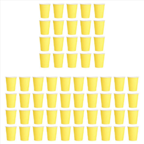 60 Paper Cups (9oz) - Plain Solid Colours Birthday Catering(Yellow)