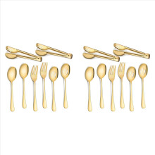 Edelstahl-Servierbesteck, großes Servierlöffel-Set für die Küche (Gold, 16-teilig)