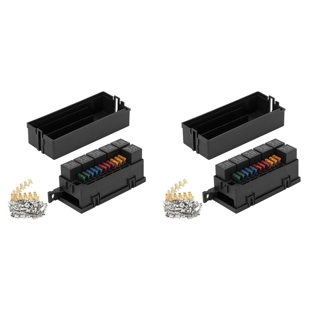 2X 12V Auto 11 Way Fuse Relay Box Block With 5 Pin Relay And Fuses For Automotive Car Marine Truck Trailer Boat 4853316706519