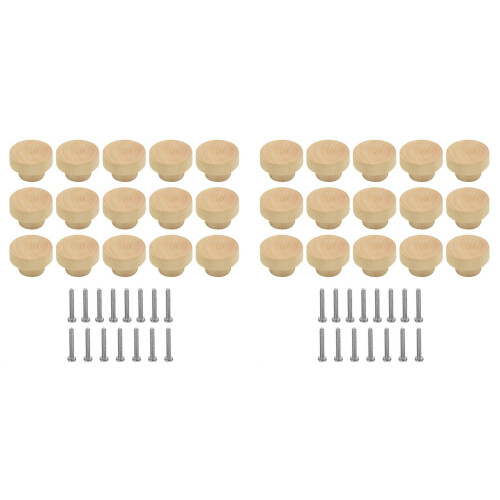 30Pcs Wooden Drawer Knobs, Furniture Knobs, Wooden Cupboard Knobs for Cabinets and Drawers, Round Wooden Knobs