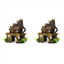 2x Aquarium Dekoration Künstliches Fisch-Reptilienhaus Unterschlupf Aquarium Landschaftsgestaltung Harz Gebäude Ornamente Dekor