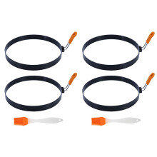 2X 8 Inch Pancake Ring Stainless Steel Omelet Ring with Silicone Insulated Handle Round Egg Rings Molds with Oil Brush