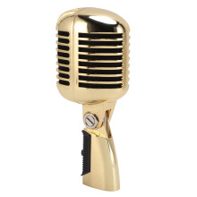 Vintage Dynamic Vocal Microphone Gold, Retro Cardioid Mic with Zinc Alloy Body for Stage and Studio