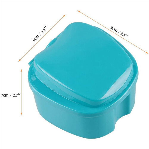 5X Blue Denture Case, Denture Cup with Strainer, Denture Bath Box False Teeth Box with Basket Net Container Holder 1