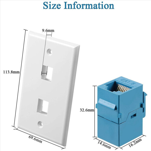20 τεμάχια πλάκα τοίχου Ethernet 2 θυρών, πλάκες πρόσοψης RJ45 Cat6 θηλυκό σε θηλυκό βύσμα 1