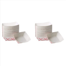 200Pc Paper Food Trays Disposable - Red & White Checkered Leak Proof Paper Food Boats - Paper Trays for Food