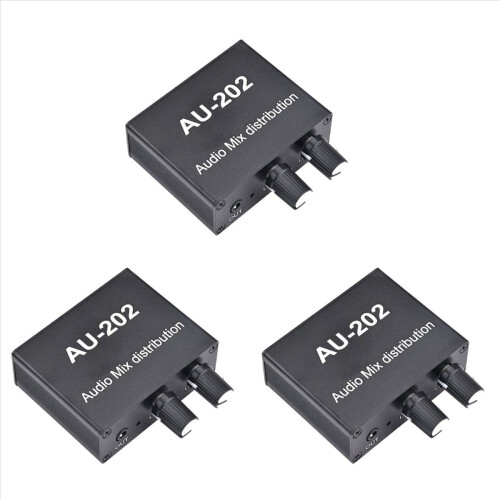 3X AU-202 2 Input 2 Output Stereo Mixer Audio Distributor for Headphone External Power AMP Volume Alone Control