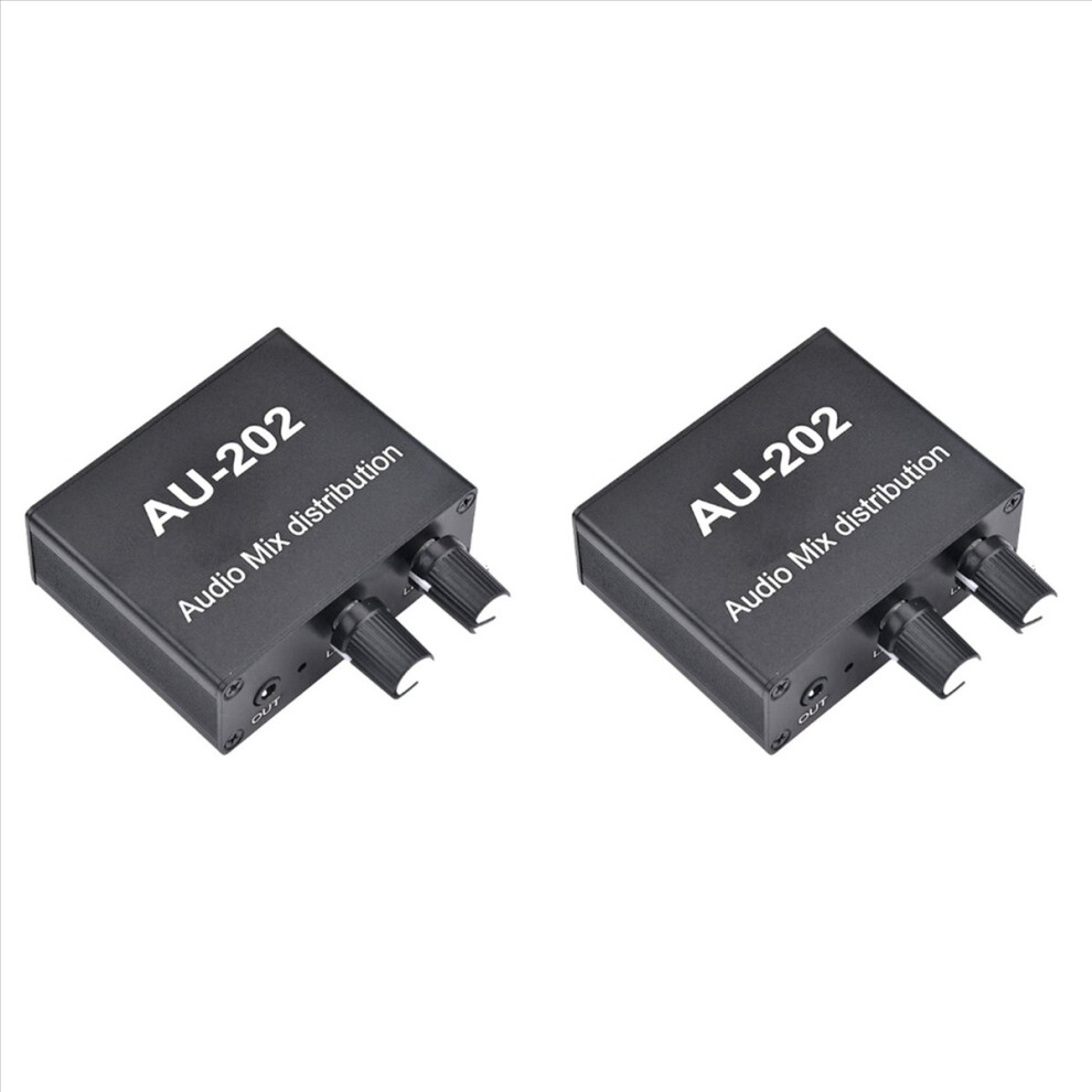 2X Au-202 2 Input 2 Output Stereo Mixer Audio Distributor For Headphone External Power Amp Volume Alone Control 4853316708278