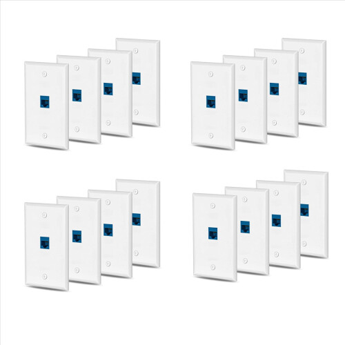 24x Πρίζα τοίχου Cat6 Ethernet 1 θύρας RJ45, θηλυκή σε θηλυκή, Λευκή & Μπλε
