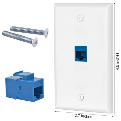 24x Πρίζα τοίχου Cat6 Ethernet 1 θύρας RJ45, θηλυκή σε θηλυκή, Λευκή & Μπλε 1