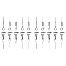 Kit com 10 peças de fio para pendurar quadros, 2 m x Φ1,5 mm, aço inoxidável, com gancho ajustável e suporte para trilho.