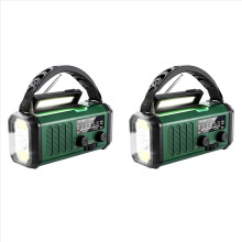 Rádio de emergência com manivela e energia solar (2 unidades), AM/FM, NOAA, previsão do tempo, SOS, 3 modos e lâmpada de leitura.