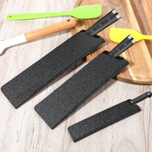 3 Pcs Universal Knife Edge Guard Set ABS Blade Protector with Felt Lining Chef Knife Sheath Black 2