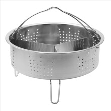 Conjunto de 3 peças de acessórios para panela de pressão: cesto de vapor em aço inoxidável com suporte para ovos e divisória para cozinhar.