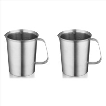 2x Messbecher aus Edelstahl mit Griff und Ausgießer, Metallkrug mit Oz- und ML-Markierungen, 16 OZ/500 ml, Krug