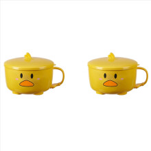 2X Duck Ramen Noodles Bowl with Lid Cute Stainless Steel Kitchen Fruit Instant Rice Soup Double-Layer Tableware 2