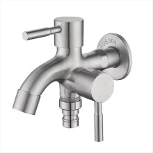 Double Garden Tap Stainless Steel Outside Outlet Water Faucet Sturdy 2 Way Hose