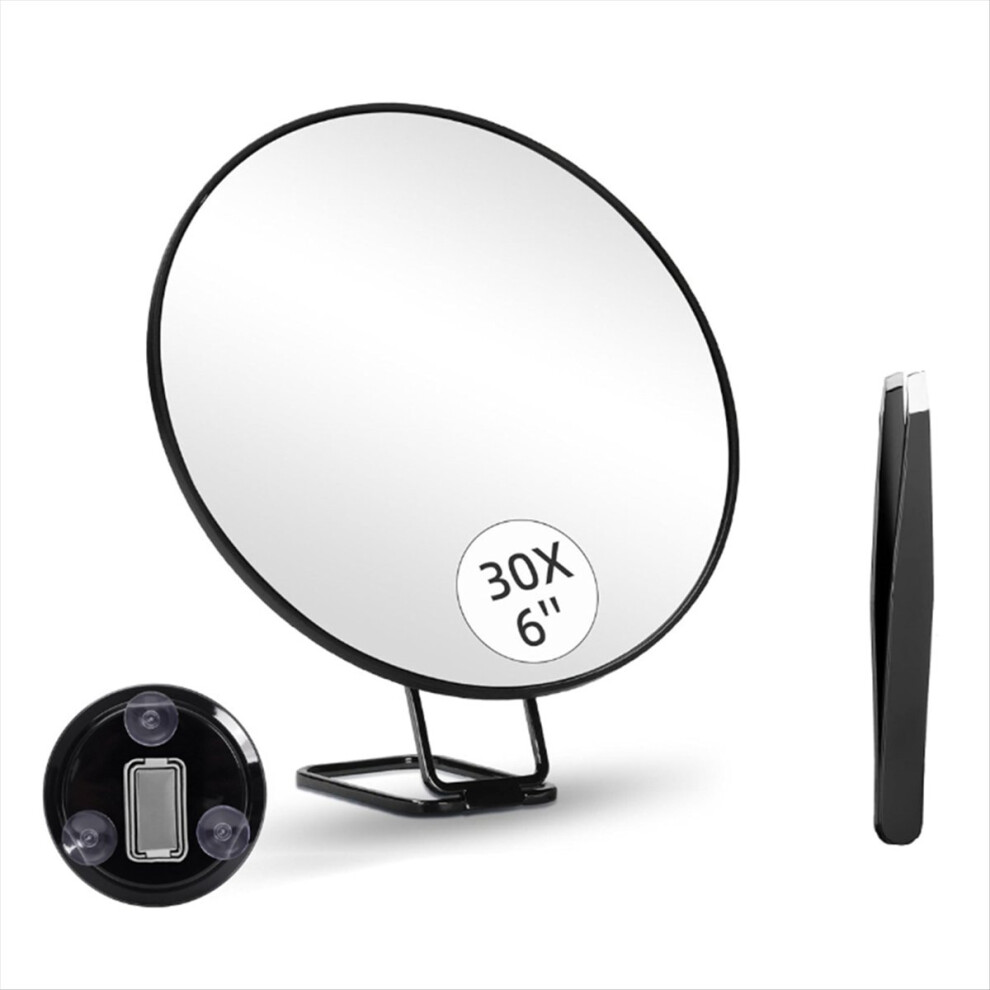 30X Magnifying Mirror with Stand Tweezers Magnified Makeup 3 Suction Cups for Grooming & Travel