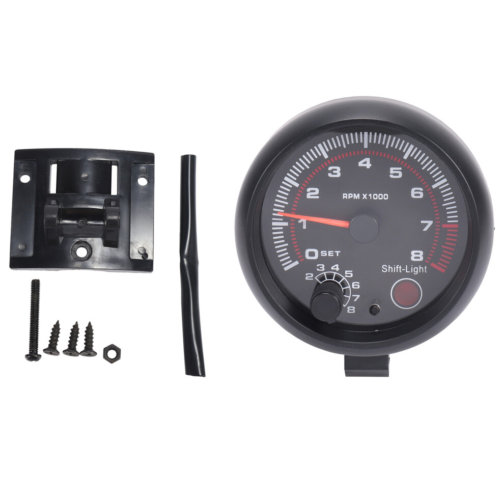 Universal 3.75 Inch 12V Led Backlit Tachometer Gauge With Shift For Auto Gasoline Car, 0-8000 Rpm White/Red/Light 4713366376394