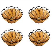 4X 7 Inch Plastic Braided Basket Fruit Vegetable Cookies Container Holder Black&Orange