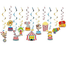 (Spiral 1set) Circus Carnival Birthday Party Supplies Set Plates Cups Napkins Tablecloth Balloons Banner For Animals Themed Party Decorations