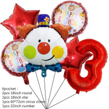 (Balloon 6pcs) Circus Carnival Birthday Party Supplies Set Plates Cups Napkins Tablecloth Balloons Banner For Animals Themed Party Decorations