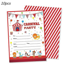 (Invitation card 10pc) Circus Carnival Birthday Party Supplies Set Plates Cups Napkins Tablecloth Balloons Banner For Animals Themed Party Decorations