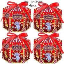 (Candy Box 4pcs) Circus Carnival Birthday Party Supplies Set Plates Cups Napkins Tablecloth Balloons Banner For Animals Themed Party Decorations
