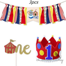 (Set 3pcs) Circus Carnival Birthday Party Supplies Set Plates Cups Napkins Tablecloth Balloons Banner For Animals Themed Party Decorations