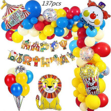 (Set 137pcs) Circus Carnival Birthday Party Supplies Set Plates Cups Napkins Tablecloth Balloons Banner For Animals Themed Party Decorations