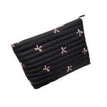 Pochettes de maquillage de sac cosmétique brodé élégant-Noir
