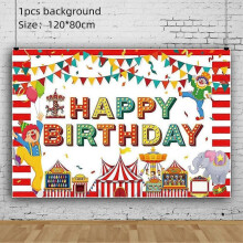 (Background 1pcs) Circus Carnival Birthday Party Supplies Set Plates Cups Napkins Tablecloth Balloons Banner For Animals Themed Party Decorations