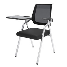Mesh Office Chair with Flipup Tablet Arm, Stackable Training Chair with Lumbar Support, Black Green